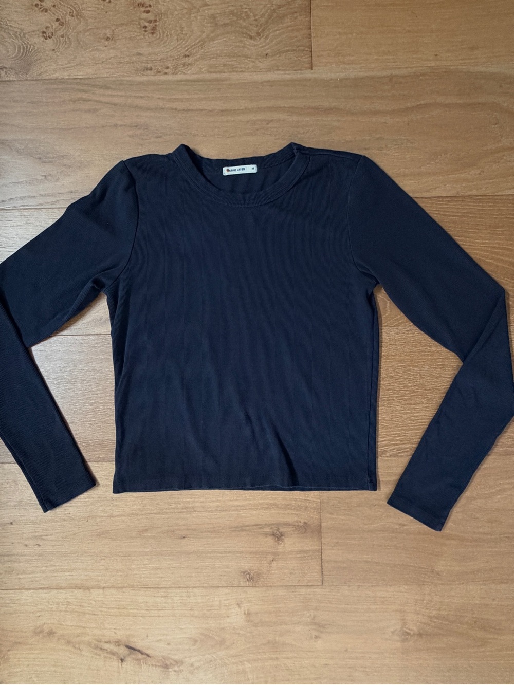 Marine Layer Lexi Ribbed Long Sleeve Tee Shirt Fitted Black Med Coastal Casual